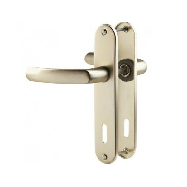 Ensemble poignée de porte à clé en L Vachette Budget - champagne - entraxe fixation 165 mm - carré 7 mm