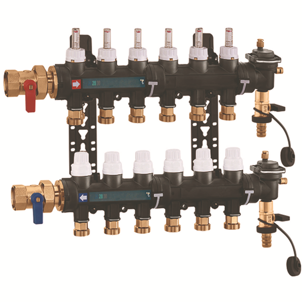 Collect. HYDRONIC Ø1"-4 circuits *6716D1 Ensemble complet-Matériaux de Synthèse