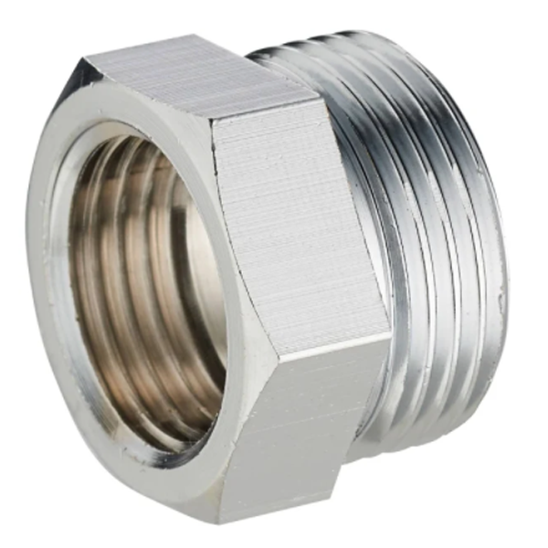 Mamelon réduit mâle femelle à butée intérieure - mâle 3/4" (20x27) - femelle 1/2" (15x21) - laiton chromé