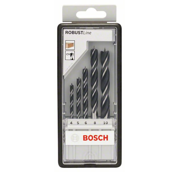 Coffret de 5 mèches à bois hélicoïdales Bosch Robuste Line ⌀ 4 5 6 8 et 10 mm