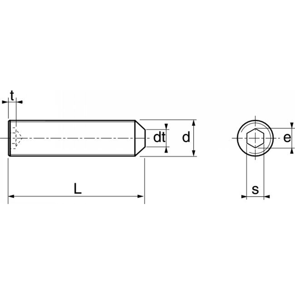 Vis à métaux sans tête six pans creux bout pointeau inox A2 DIN 914 ISO 4027 M4x16 - boîte de 100
