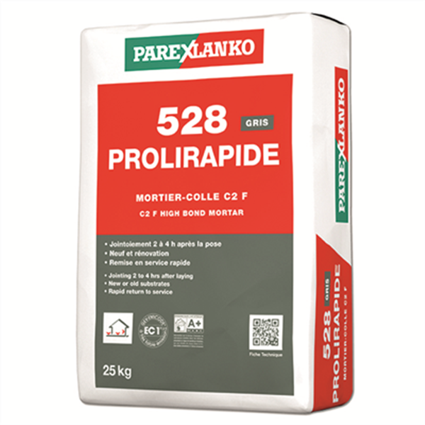 Mortier-colle améliorée rapide PROLIRAPIDE 528 - Gris - Sac de 25 KG