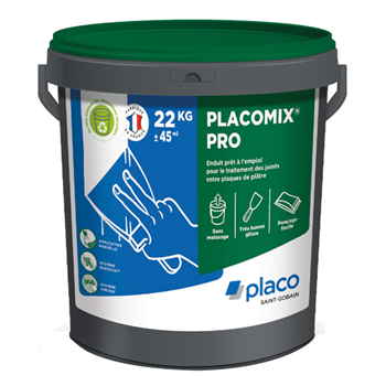 Enduit bande à joint prêt à l'emploi pour plaque de plâtre - Placo Placomix Pro - Seau de 22 kg