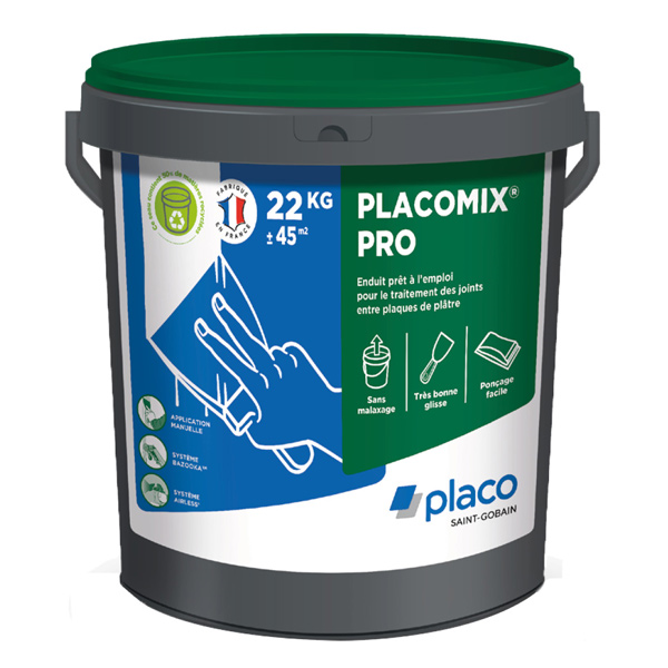 Enduit bande à joint prêt à l'emploi pour plaque de plâtre - Placo Placomix Pro - Seau de 22 kg