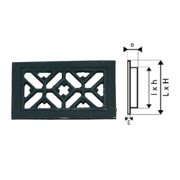 Grille d'aération en fonte noire - Autogyre - Pose encastrée - encastrement 110 x 60 mm - façade 125 x 70 mm