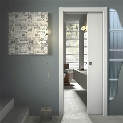 Système à galandage pour porte coulissante simple vantail - caisson pour plaque de plâtre - Scrignotech - porte de 203 cm x 80 cm - cloison finie 100 mm