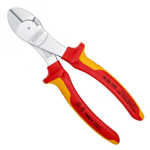 Pince coupante de côté à forte démultiplication Knipex - Poignées isolées - Longueur 180 mm