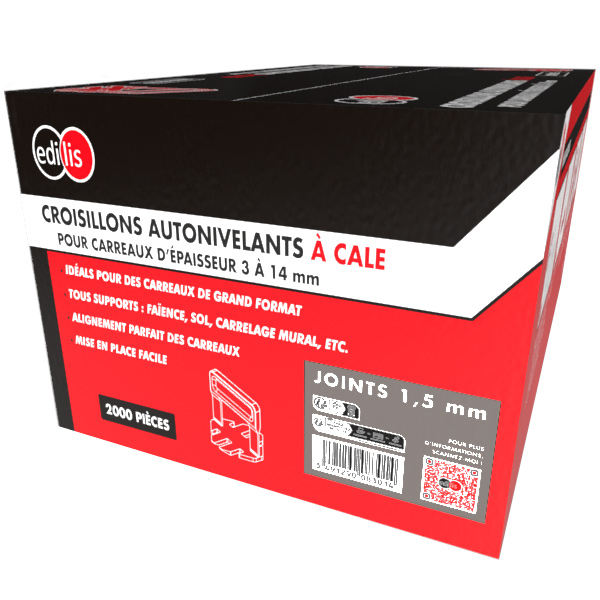 Croisillon autonivelant à cale Edilis pour carrelage grand format de 3 à 14 MM d'épaisseur - joint de 1,5 MM - 2000 pièces