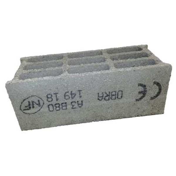 Bloc béton creux 500 x 200 x 200 mm - B80 - 4 parois 9 trous