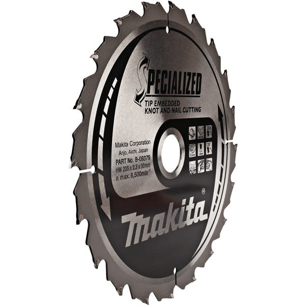 Lame scie circulaire bois et clous Specialized Makita diamètre 235 mm alésage 30 mm 20 dents