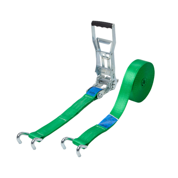 Sangle d'arrimage verte Europlex 9 m x 50 mm - Avec tendeur inversé 300 mm - Crochets à doigts écartés - Cobaltix