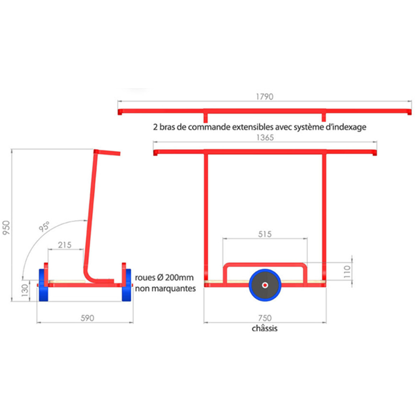 Chariot porte plaque 2 roues et bras extensibles Taliaplast - charge utile 450 kg