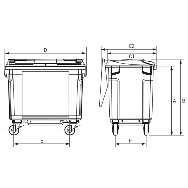 Conteneur Sulo Citybac en PEHD bac gris couvercle jaune 4 roues capacité 770 litres