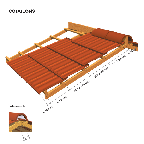 Tuile en terre cuite - Delta 10 Ste Foy - emboîtement grand moule faiblement galbée à relief - Rouge