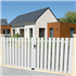Portail PVC sur mesure Carène 100 - Jusqu'à 4500 x 2000 mm - Battant ou coulissant et motorisable - Ajouré avec Barreaudage vertical 100 x 20 mm et cadre inox