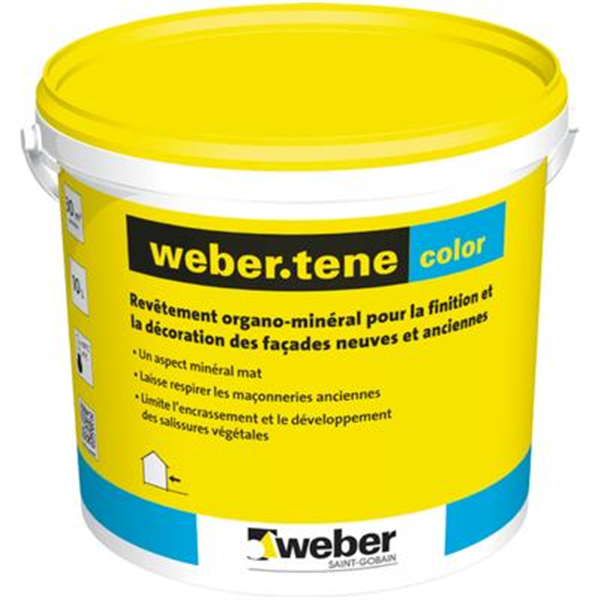 Revêtement organo-minéral Weber.tene Color pour finition et décoration de façade - 10L