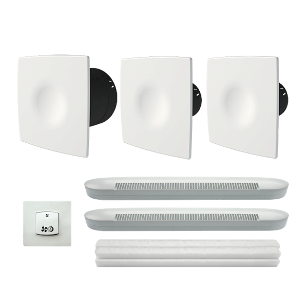 Ensemble VMC simple flux autoréglable styl'air QAI Autogyre avec détection d'humidité