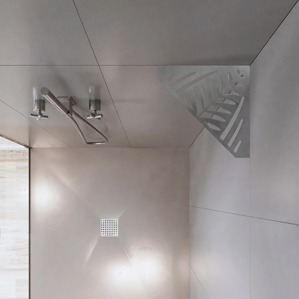 Étagère de douche en acier Inox brossé - forme Pentagone design Jungle - 36,0 CM x 26,0 CM x 3,00 MM