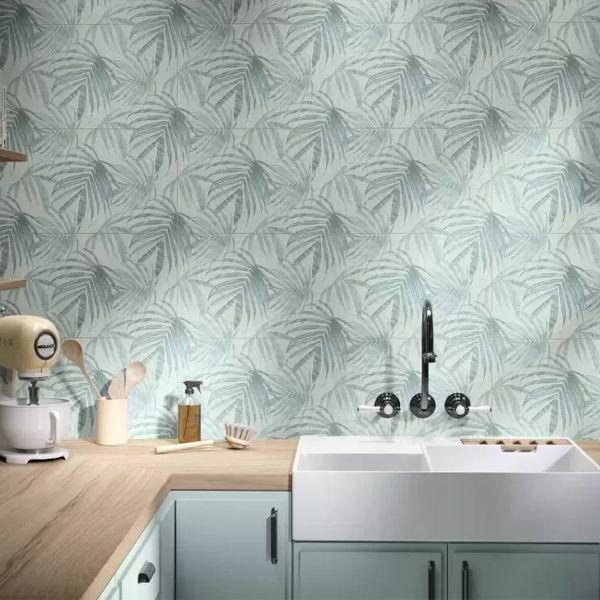 Faïence murale florale rectifiée - Colorful - 90,0 CM x 30,0 CM - ép. 8,40 MM - Décor Selecta Turquoise