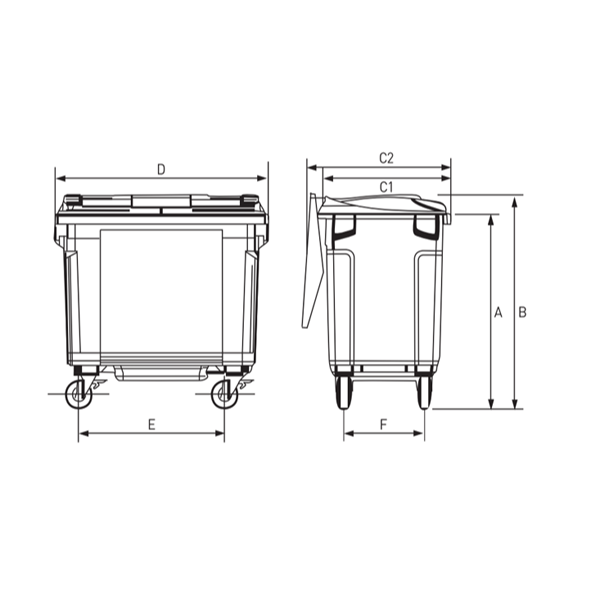 Conteneur Sulo Citybac en PEHD bac gris couvercle vert 4 roues capacité 1000 litres