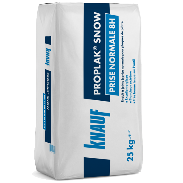 Enduit à prise normale Knauf Proplak Snow 8H pour jontoiement et ratissage de plaque de plâtre - 25,0 KG