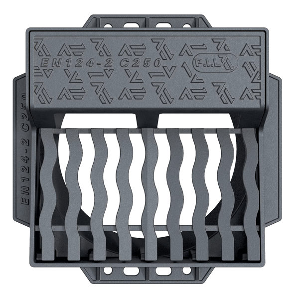 Avaloir à grille C250 en fonte ductile Profil T pour collecte eaux pluviales en bordure de voirie - 510 x 600 mm