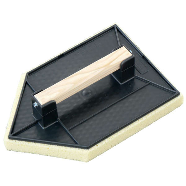 Taloche éponge pointue sur plateau plastique avec poignée bois Taliaplast - 27,0 CM x 18,0 CM - ép. mousse 25,00 MM