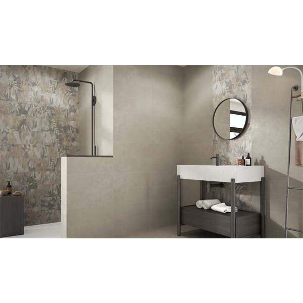 Faïence murale décor floral effet béton - Cusset - 20,0 CM x 60,0 CM