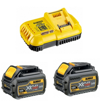 Pack de démarrage DeWalt Flexvolt 2 batteries 54V/18V 6.0Ah 1 chargeur rapide DCB118T2