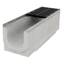 Caniveau en béton D400 BIRCOsir largeur 200,0 mm avec feuillures acier galvanisé et grille fonte double fentes D400 PMR - 1000 mm