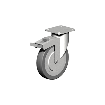 Roulette avec bandage TPE gris corps polypropylène gris avec frein diamètre 100 mm charge 100 kg