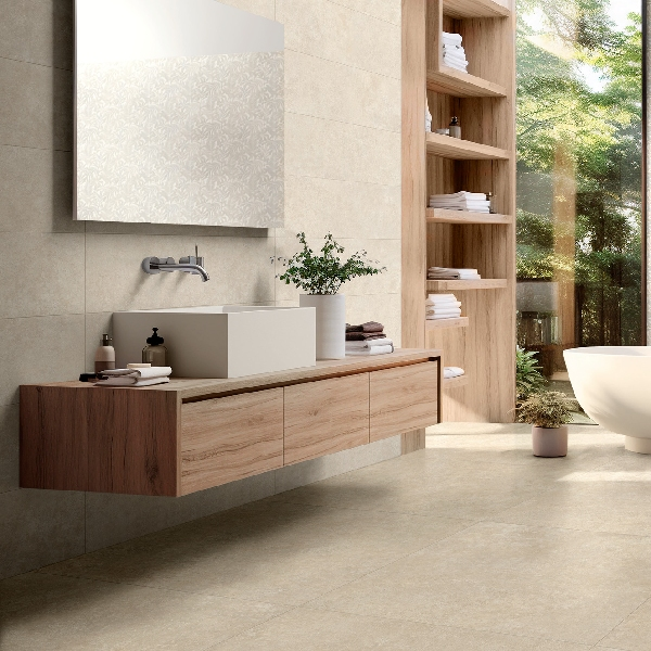 Revêtement mural salle de bain effet pierre - Beige - Tiempo Wall - 90 x 30 cm - ép. 10 mm