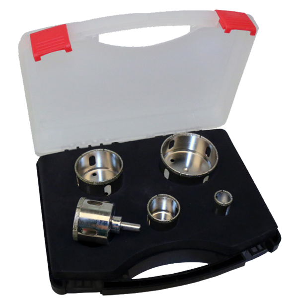 Couronne diamantée Diam Industries SG-2001 - raccord cylindrique - coffret de 5 - Ø 20, 35, 45, 55 et 68 mm