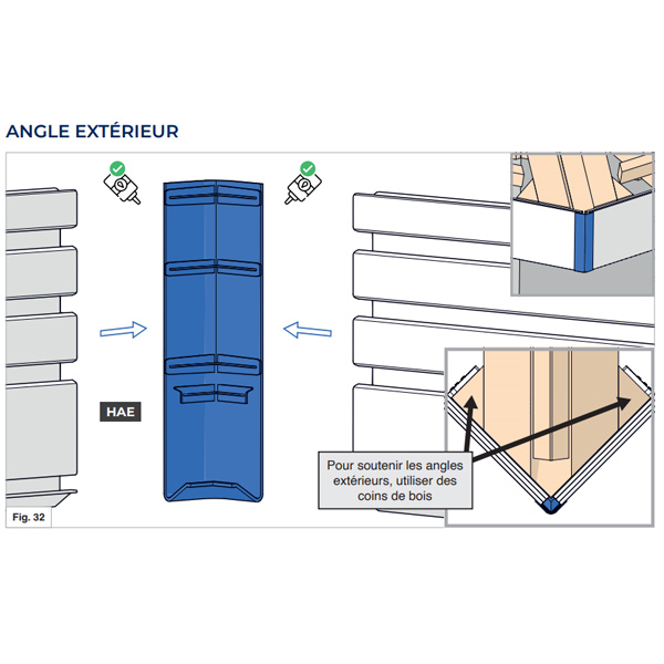 Angle extérieur 90° pour planche de rive Rivepro - Blanc - Hauteur 200,00 MM