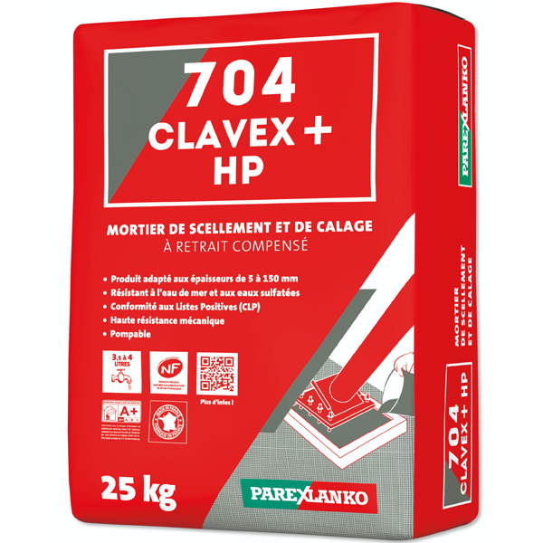 Mortier de scellement et de calage à retrait compensé - 704 CLAVEX+ HP - Sac de 25 KG