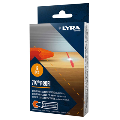 Boîte de 12 craies luminescentes à base d'huile - visibilité élevée pour outils à lecture optique - 797 Profi Lyra - Orange Fluo