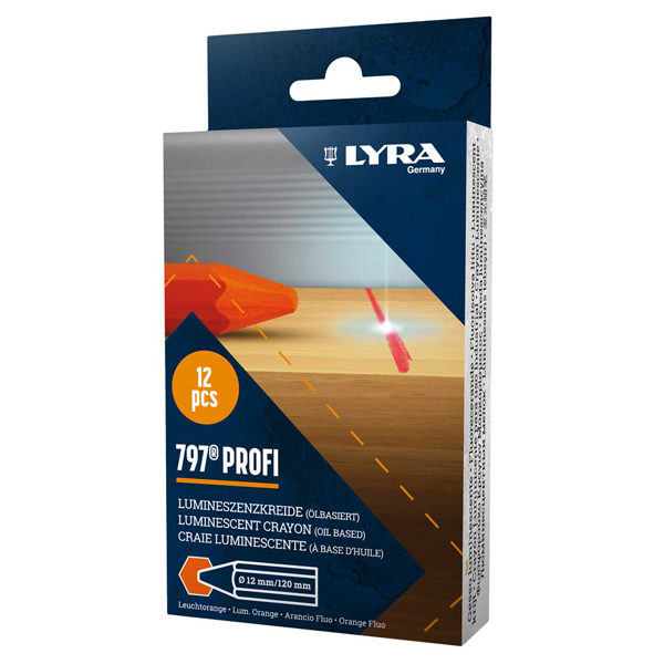 Boîte de 12 craies luminescentes à base d'huile - visibilité élevée pour outils à lecture optique - 797 Profi Lyra - Orange Fluo