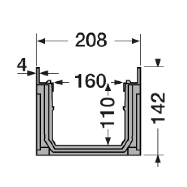 Caniveau haut Nicoll Connecto CAN188 en polypropylène gris clair - 208 MM x 142 MM - longueur 1000 MM