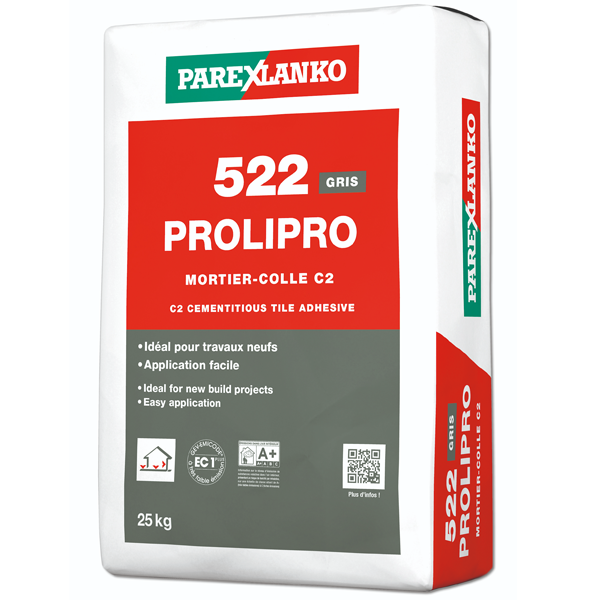 Mortier-colle amélioré pour carrelage - Prolipro 522 - Gris - Sac de 25 KG