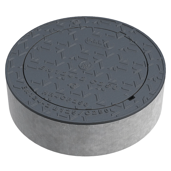 Regard de visite rond en fonte C250 avec couronnement béton C35/45 - garde anti-odeur et relief antidérapant  - Ø 480,0 mm