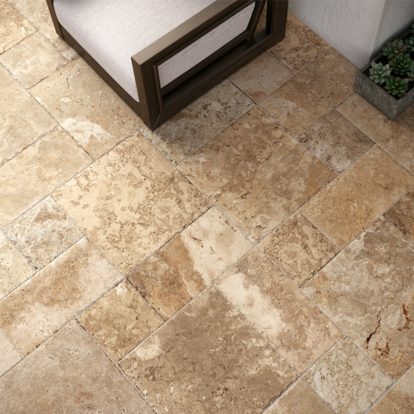 Carrelage extérieur en grès cérame émaillé effet pierre travertin Aurum Grip - 50 cm x 25 cm - ép. 10 mm - Artis