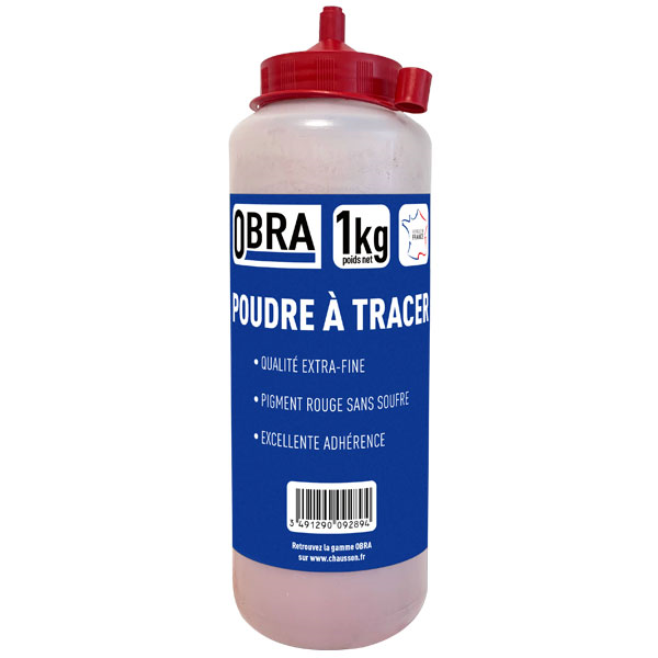 Poudre à tracer extra-fine Rouge Obra pour cordeau de marquage - sans soufre - biberon de 1,00 KG