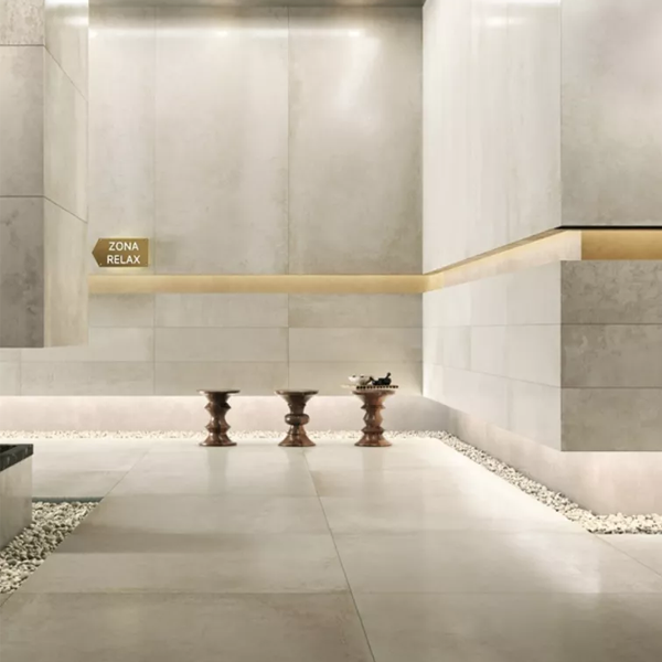 Carrelage de sol intérieur effet béton en grès cérame rectifié - Ferrocemento - 120,0 CM x 120,0 CM - ép. 6,00 MM - Beige