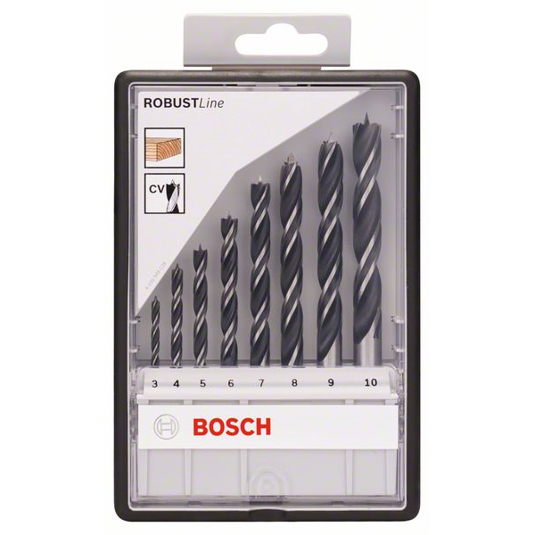 Coffret de 8 mèches à bois hélicoïdales Bosch Robuste Line ⌀ 3 4 5 6 7 8 9 et 10 mm