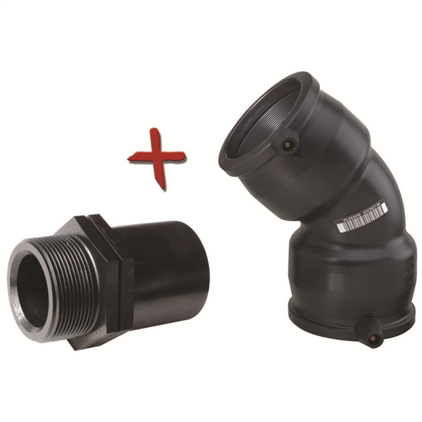 COUDE 45 ES DE TRANSITION FILETAGE PE100-PN16 50 X 1.1/2