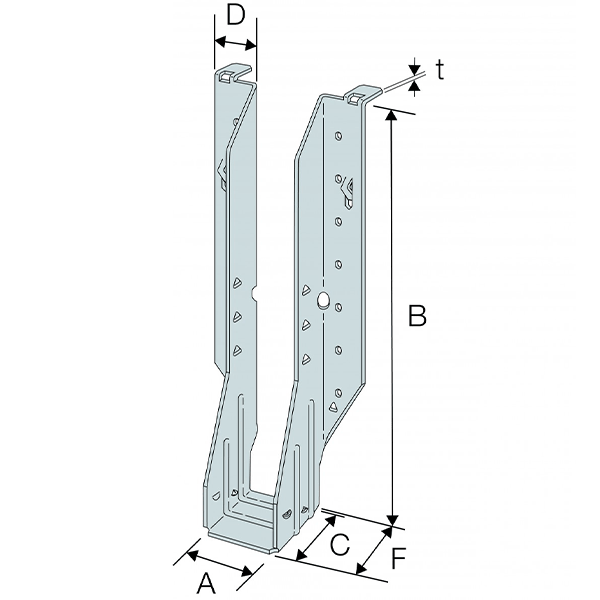 Étrier IUSE à brides latérales acier galvanisé Hauteur 299 mm Largeur 61 mm