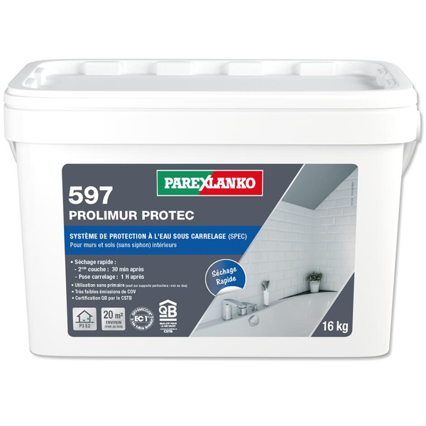 Système de protection à l'eau sous carrelage Parexlanko Prolimur Protec 597 pour mur et sol - seau de 16,00 KG