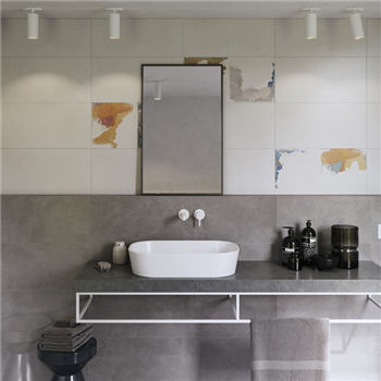 Faïence salle de bain effet béton ciré en grès cérame émaillé rectifié - Betonico - 60,0 CM x 30,0 CM - ép. 8,00 MM - Blanc gris