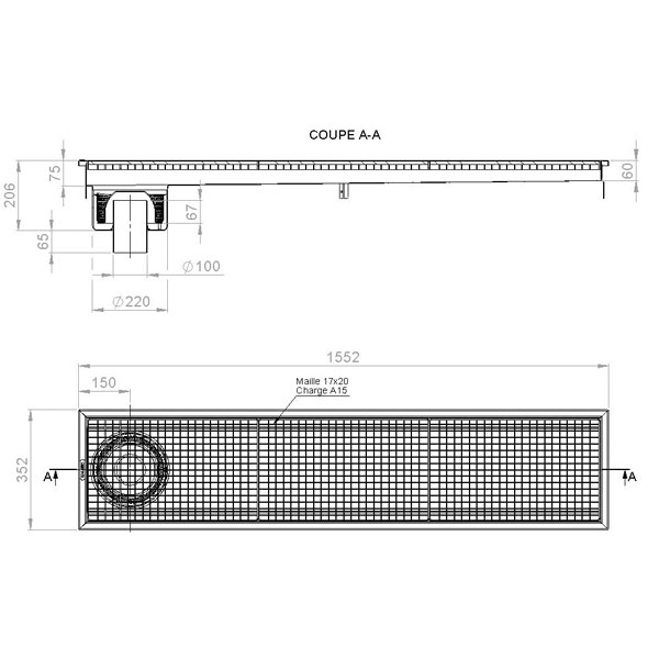 CANIVEAU RIVIERE 1552X352MM INOX