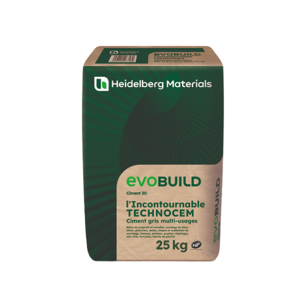 Ciment gris multi-usages Technocem pour béton courant - CEM II/C-M 32,5 R - Sac de 25,0 KG
